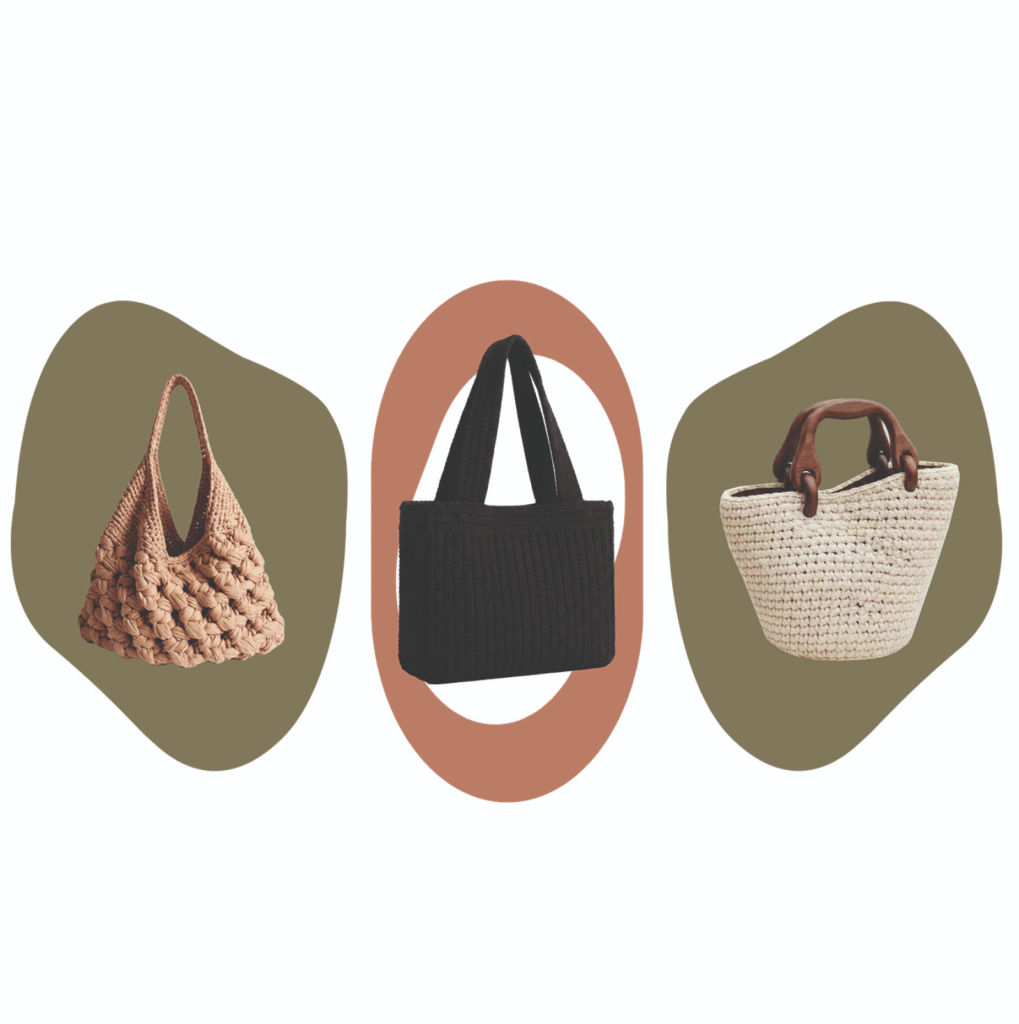 Illustration montrant différents patrons et modèles de sacs à main au crochet promo.